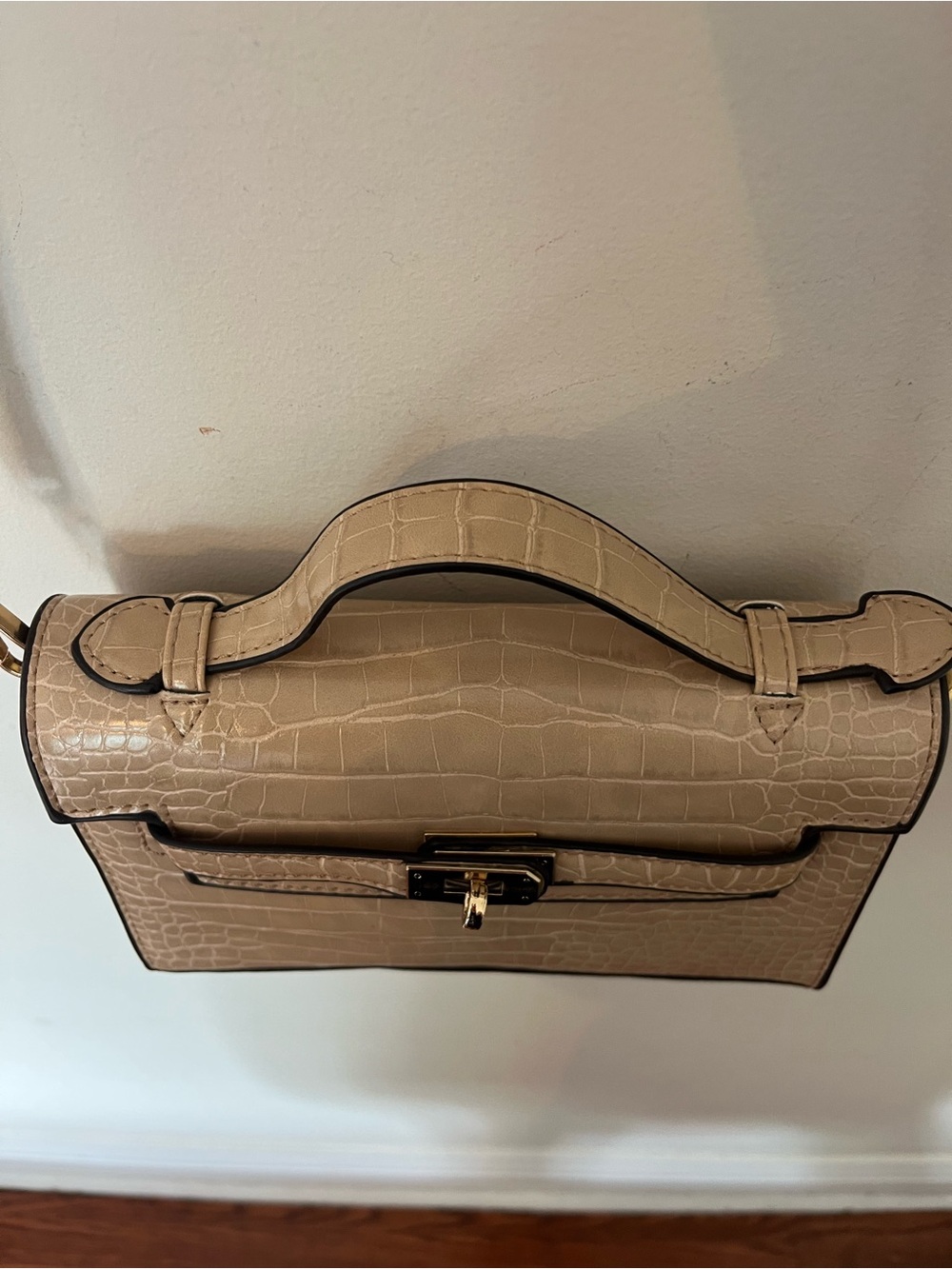 Taupe Croc Embossed Top Handle Crossbody Satchel Bag - Picture 7 of 14